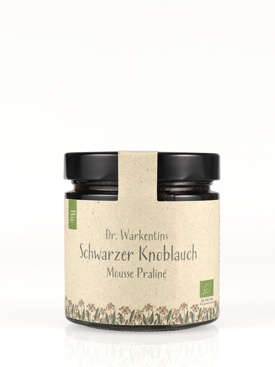 Dr. Warkentins Schwarzer Bio-Knoblauch Mousse Praline mit BIO-Kokosbutter 410g Glas